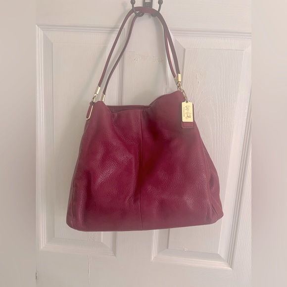 Coach Handbags - Coach Phoebe Red Pebbled Leather Shoulder Bag Hobo